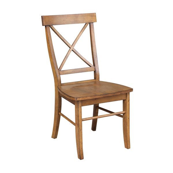 International Concepts Set of 2 X-Back Chairs with Solid Wood Seats, Pecan C59-613P